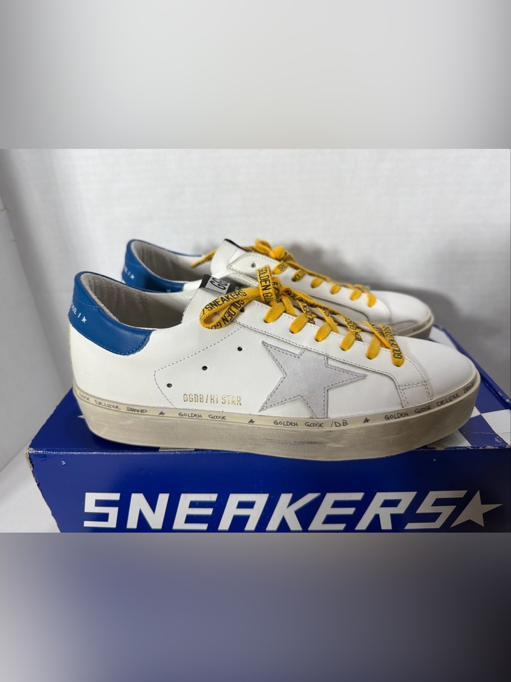 Golden Goose HI STAR WHITE BLUE YELLOW SNEAKERS EUR 40 US 7 Mens 9 Womens NIB - Picture 2 of 16